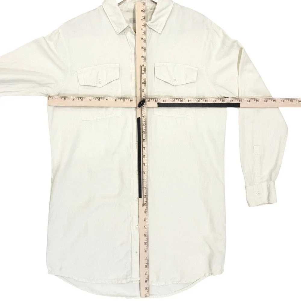 Outerknown Shirt Dress Womens M White Linen Organic Cotton Herringbone Lagenlook